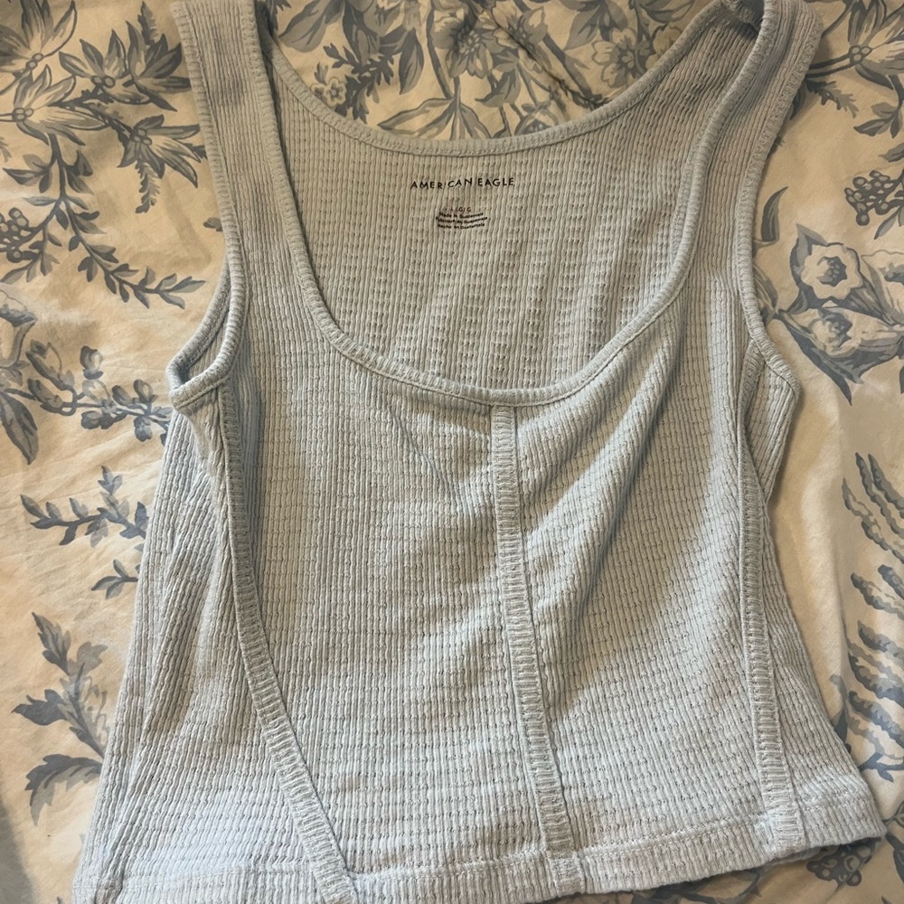 American Eagle Outfitters Women's Light Gray Ribbed Tank Top